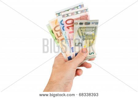 Euro Banknotes In Hand Closeup