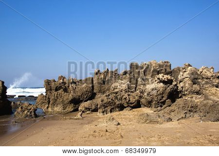 Rough Rock Formation At Umdloti Beach, Durban South Africa
