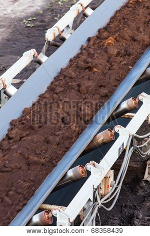 Opencast Brown Coal Mine. Belt Conveyor.