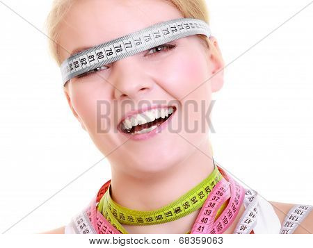 Obsessed Fitness Woman With A Lot Of Colorful Measure Tapes