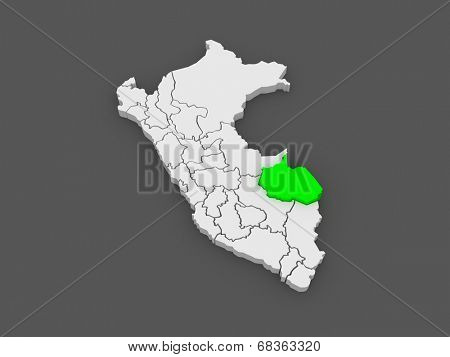 Map of Madre de Dios. Peru. 3d