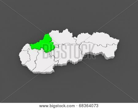 Map of Trencin Region. Slovakia. 3d