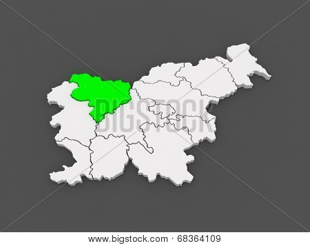 Map of Gorenjska region. Slovenia. 3d