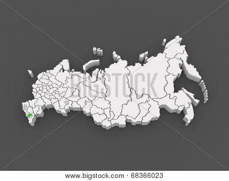 Map of the Russian Federation. Republic of Ingushetia. 3d