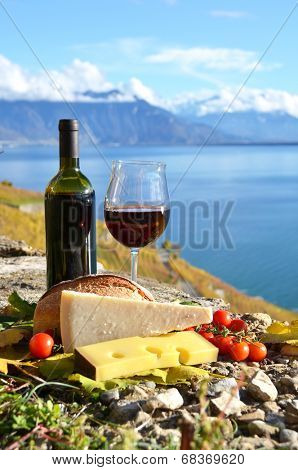 Wine and chese. Lavaux region, Switzerland 