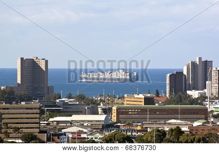 Container Ship In Indian Ocean Off Durban, South Africa