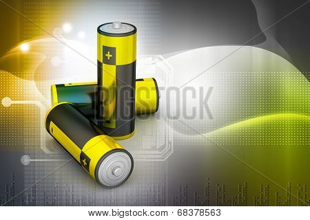 Batteries in color background