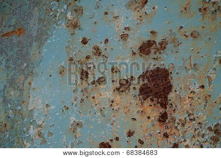 Old metal worn with blue paint and rust. Beautiful metallic background