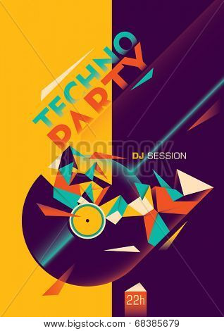 Techno party poster design. Vector illustration.