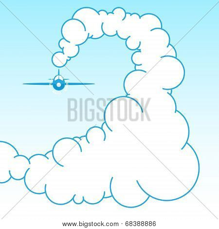 Plane in the sky in the clouds. Vector illustration