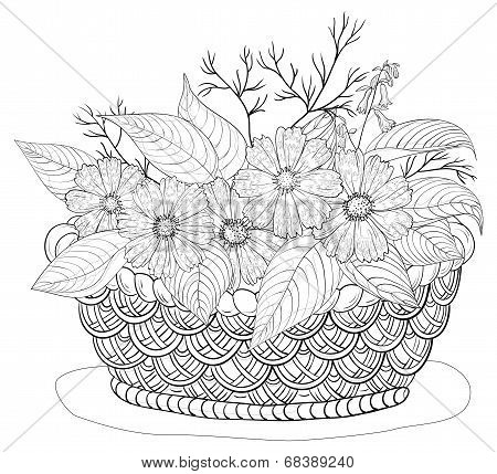 Basket with flowers, contours