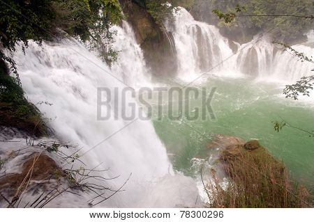 Top vfiew of Datian Waterfall In China.