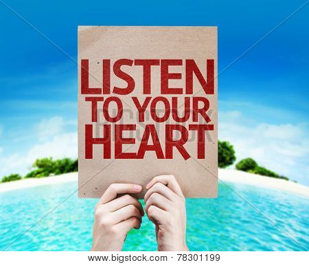 Listen To Your Heart card with a beach on background