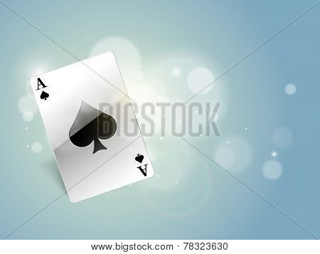 Stylish playing card ace for casino concept on shiny blue background.