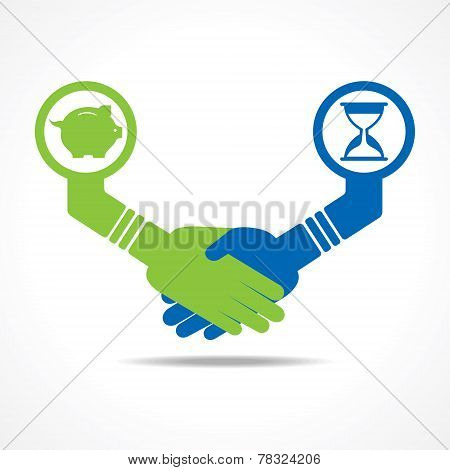 businessmen handshake between men having time and money stock vector