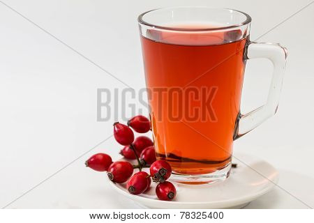 Glass Of Rosehip Tea Isolated On White Background.  Tisane