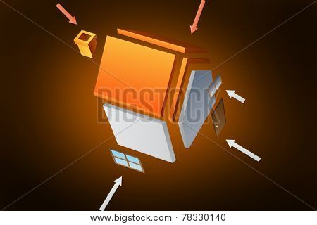 Deconstructed house against orange background with vignette