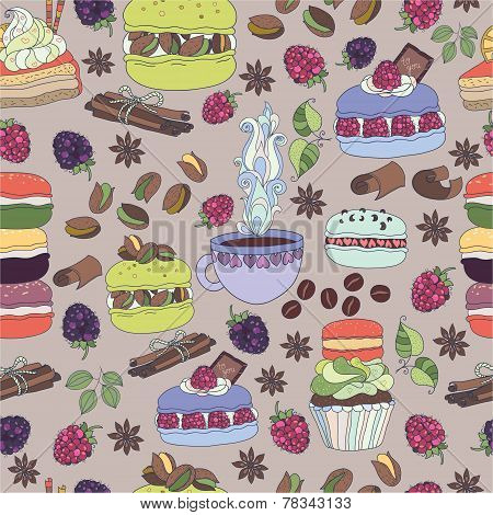 Pattern colorful macaroons and cakes