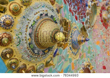 Thai Benjarong Bowl On Tile Mosaic Background.