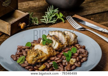 Roasted Chicken Breast With Herbs And Stewed Beans
