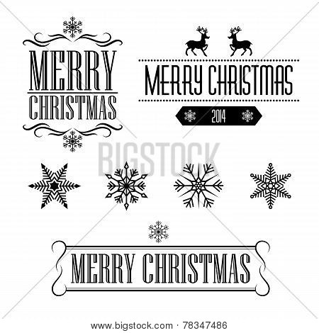 Merry Christmas decorative signs and frames with snowflakes