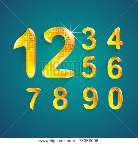 Set Of Alphabet Numbers Crystal Colors Style 0 To 9 Vector Illustration.