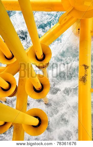 Oil and Gas Producing Slots at Offshore Platform, The platform on bad weather condition.