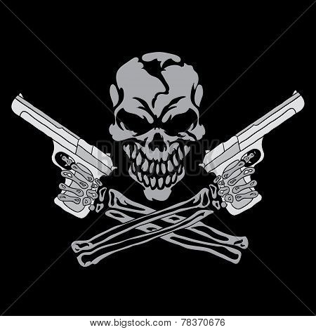 Smiling skull with guns