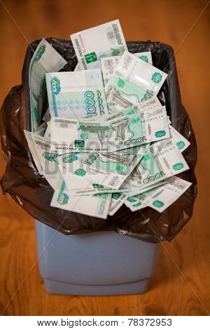 Rubles In Trash Bin
