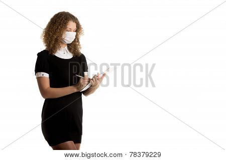 Office Employee Wearing Mask With Space For Text
