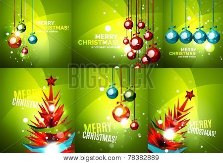Set of colorful bright Chrismas card, modern abstract template