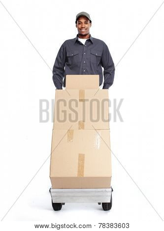African-American postman isolated on white background