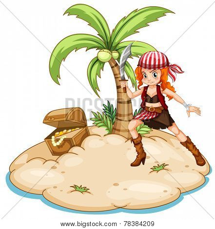 Illustration of a pirate on an island