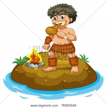 Illustration of a caveman eating chicken