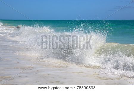 Waves of the Caribbean Sea. Playa los Cocos. Cayo Largo. Cuba.