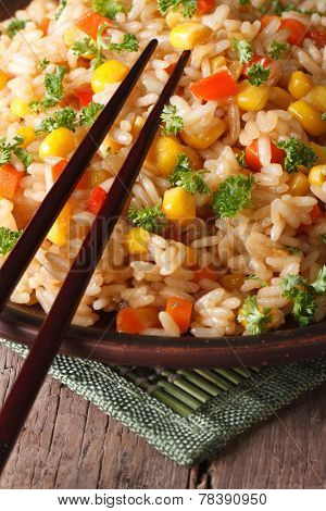 Chinese Fried Rice With Eggs, Corn And Spices,  Vertical
