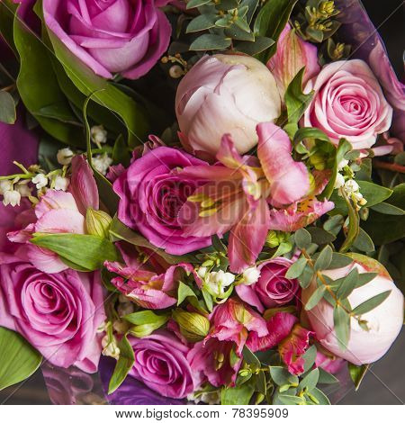 Bright bouquet of roses of various grades