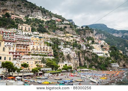 Positano, Italy - July 21: View of the town of Positano.