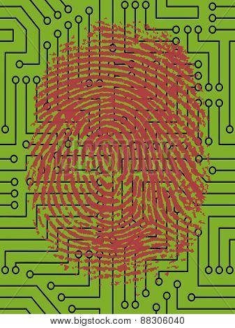 Vector Fingerprint pressed onto a Digital Circuit Board  