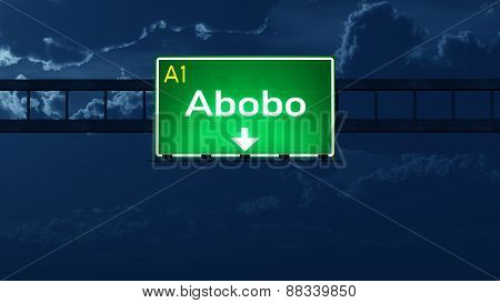 Abobo Ivory Coast Highway Road Sign At Night