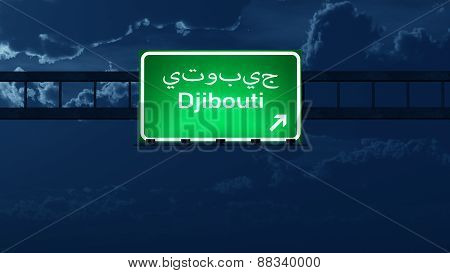 Djibouti Highway Road Sign At Night