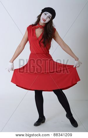 the girl is MIME in a red dress and take Chen smiles