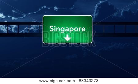Singapore Highway Road Sign At Night