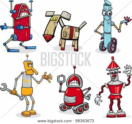 Robots Cartoon Illustration Set