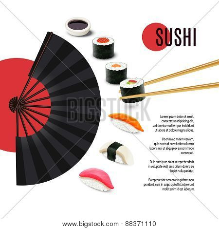 Sushi Poster With Folding Fan