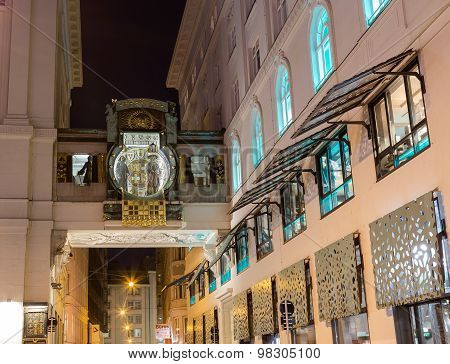 Ankeruhr Clock In Vienna At Night
