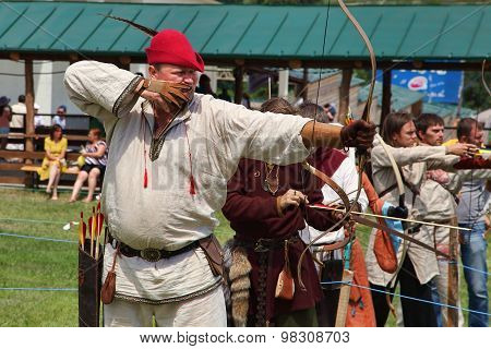 Vatra, Moldova. June 28, 2015. Medieval Festival. Historical Restoration Archery Competition