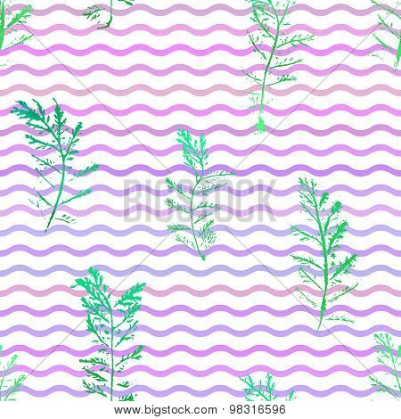 Seamless imprints pattern of the branched herbs.