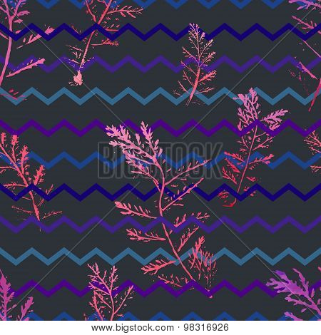 Seamless imprints pattern of the branched herbs.