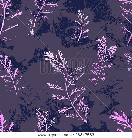 Seamless imprints pattern of the branched herbs.